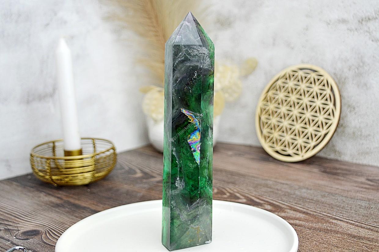 Generátor/ obelisk FLUORIT DÚHOVÝ #6 Jasná myseľ, Sústredenie, Božskosť - 20,5cm