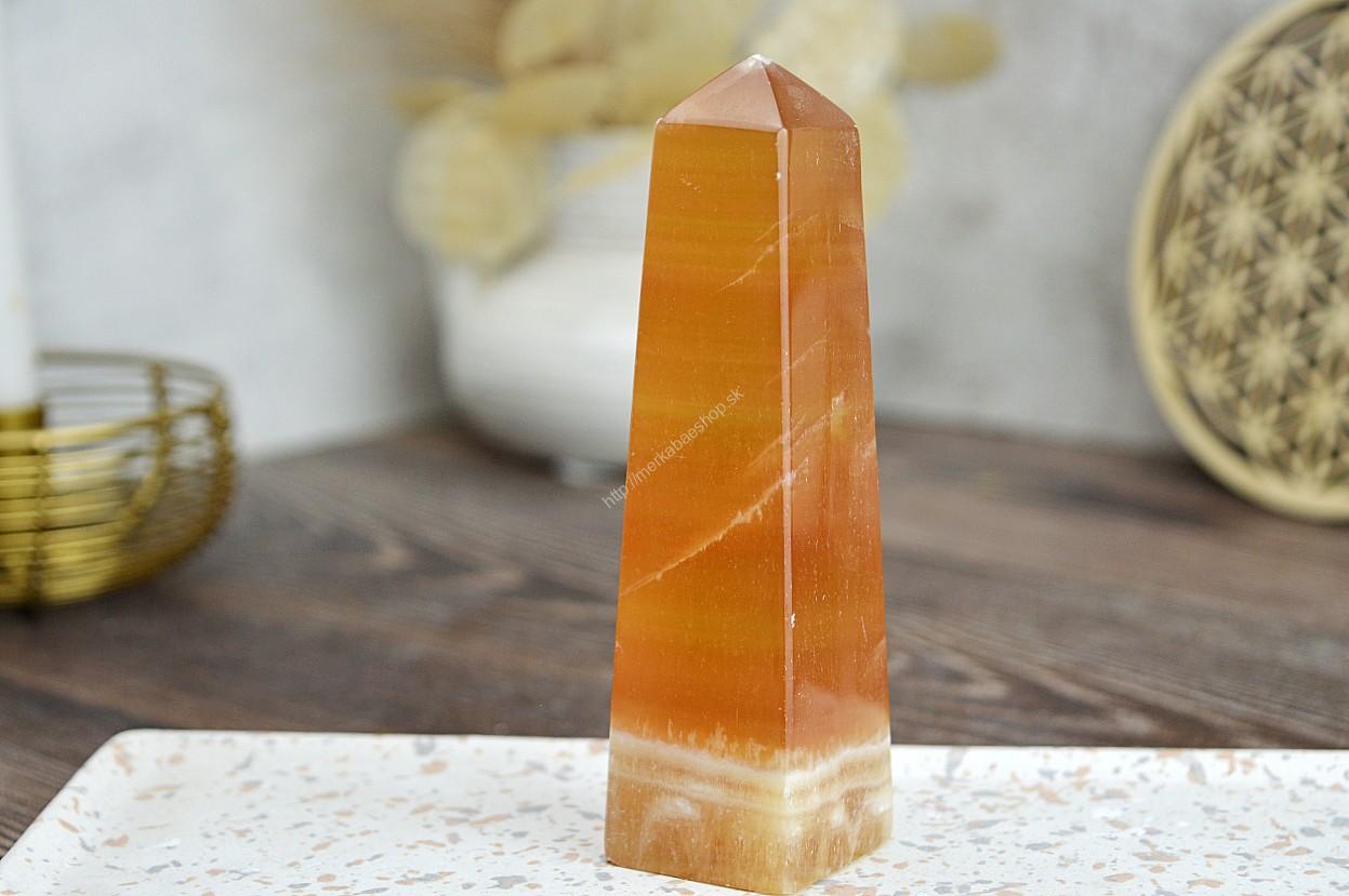 Obelisk KALCIT Medový #2 - Sebaistota, Odvaha, Očista, Anjeli, Radosť