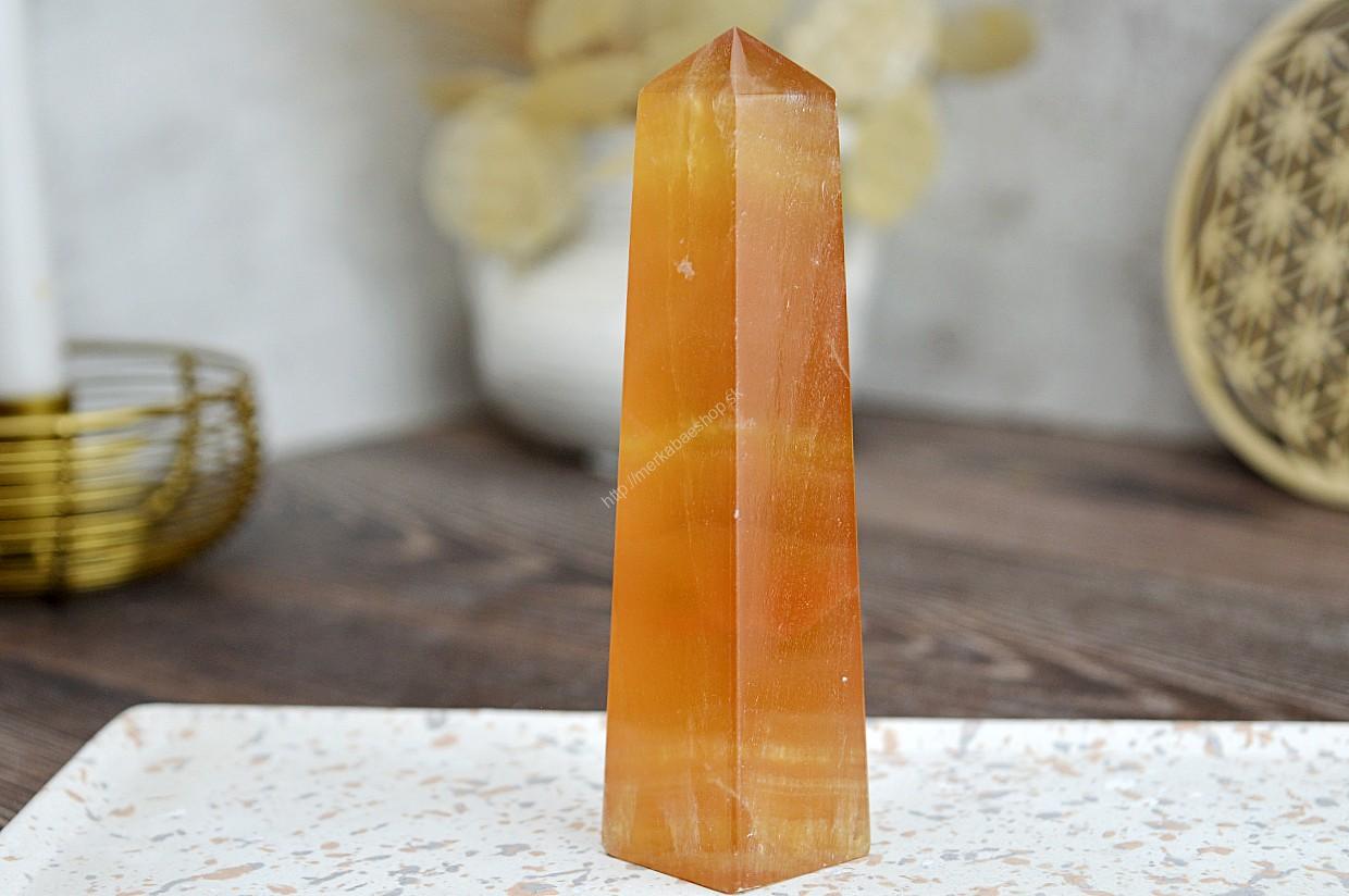 Obelisk KALCIT Medový #3 - Sebaistota, Odvaha, Očista, Anjeli, Radosť