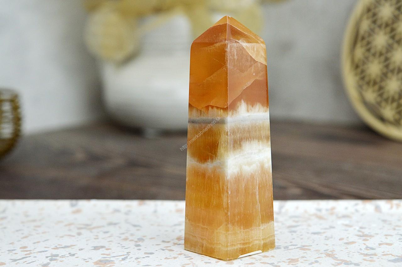 Obelisk KALCIT Medový #5 - Sebaistota, Odvaha, Očista, Anjeli, Radosť