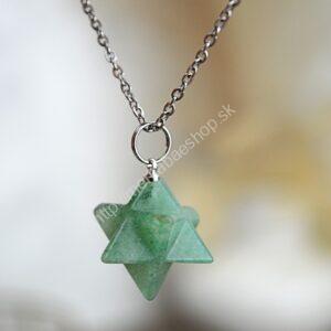 Prívesok MERKABA AVANTURÍN + kožka #malá- Ochrana, Šťastie, Hojnosť, Srdce, Vitalita, Zdravie