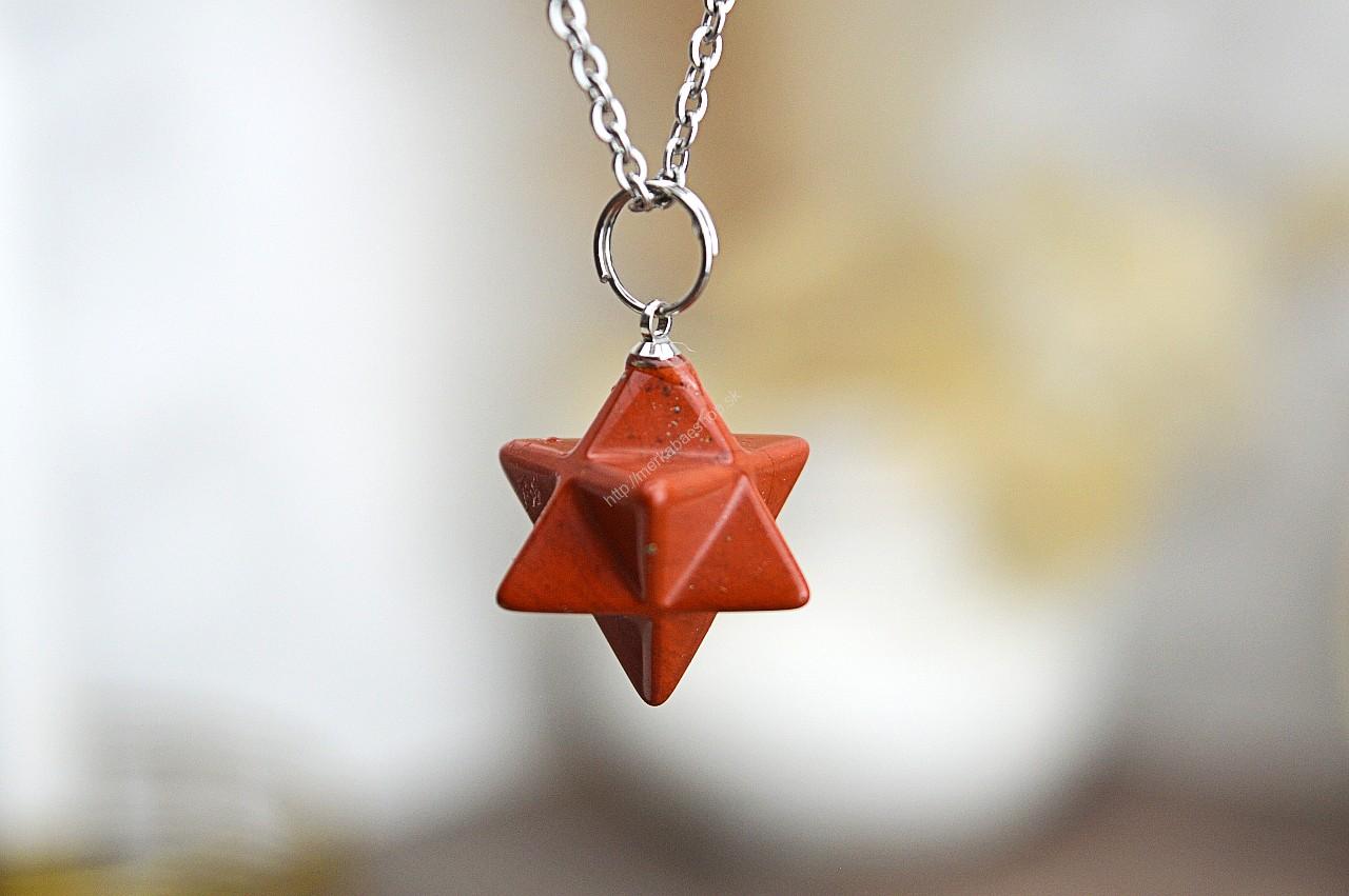 prívesok Merkaba JASPIS ČERVENÝ +kožka- Ochrana, Psychická stabilita, Životná Energia , Sila, Sexuálna Energia