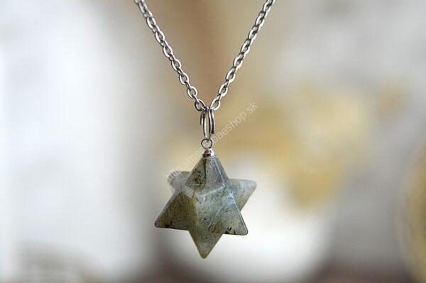 prívesok Merkaba LABRADORIT + kožka-Intuícia, Ochrana, Premena, Napredovanie, Prekonanie prekážok