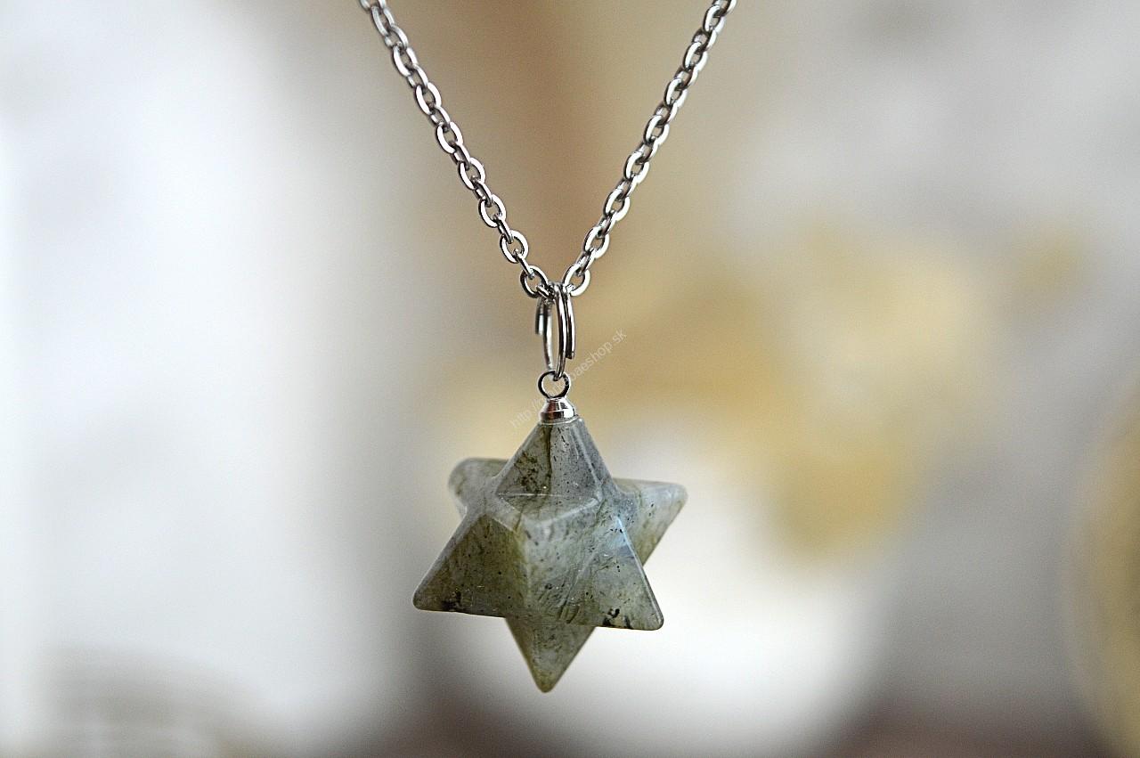 prívesok Merkaba LABRADORIT + kožka-Intuícia, Ochrana, Premena, Napredovanie, Prekonanie prekážok