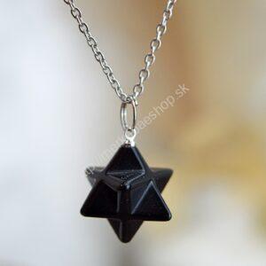 Prívesok MERKABA Obsidián Čierny + kožka - -Ochrana, Prijatie, Uzemnenie, Očista, Obnovenie energie čakier