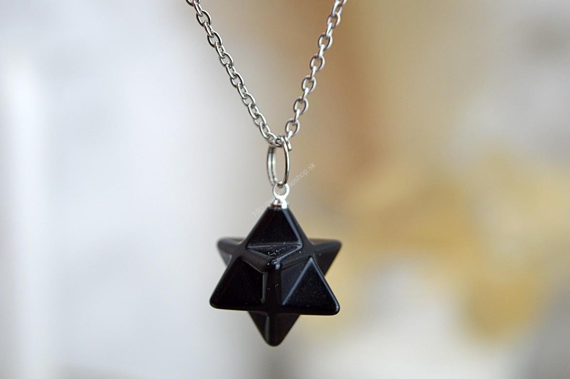 Prívesok MERKABA Obsidián Čierny + kožka - -Ochrana, Prijatie, Uzemnenie, Očista, Obnovenie energie čakier