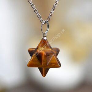 prívesok Merkaba TIGRIE OKO + kožka– Silná Ochrana, Sila, Šťastie, Priebojnosť, Odvaha, Intuícia