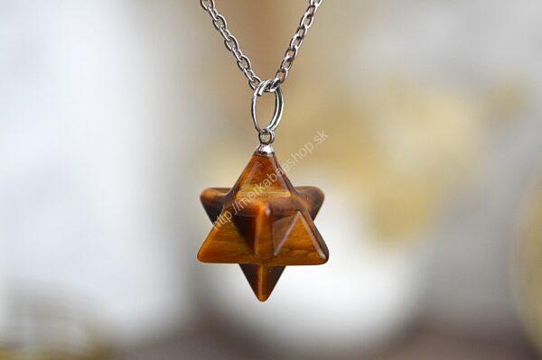 prívesok Merkaba TIGRIE OKO + kožka– Silná Ochrana, Sila, Šťastie, Priebojnosť, Odvaha, Intuícia