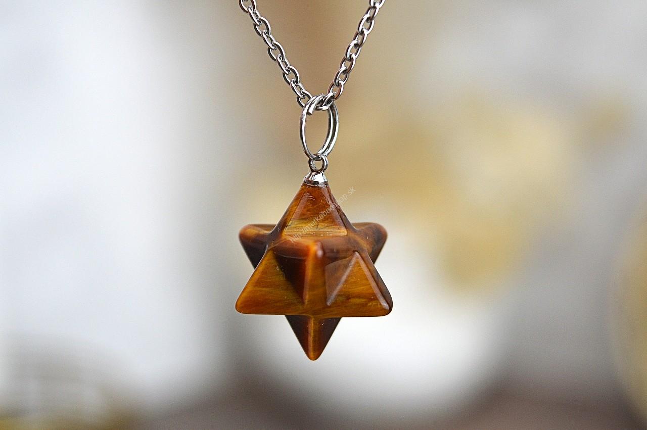 prívesok Merkaba TIGRIE OKO + kožka– Silná Ochrana, Sila, Šťastie, Priebojnosť, Odvaha, Intuícia