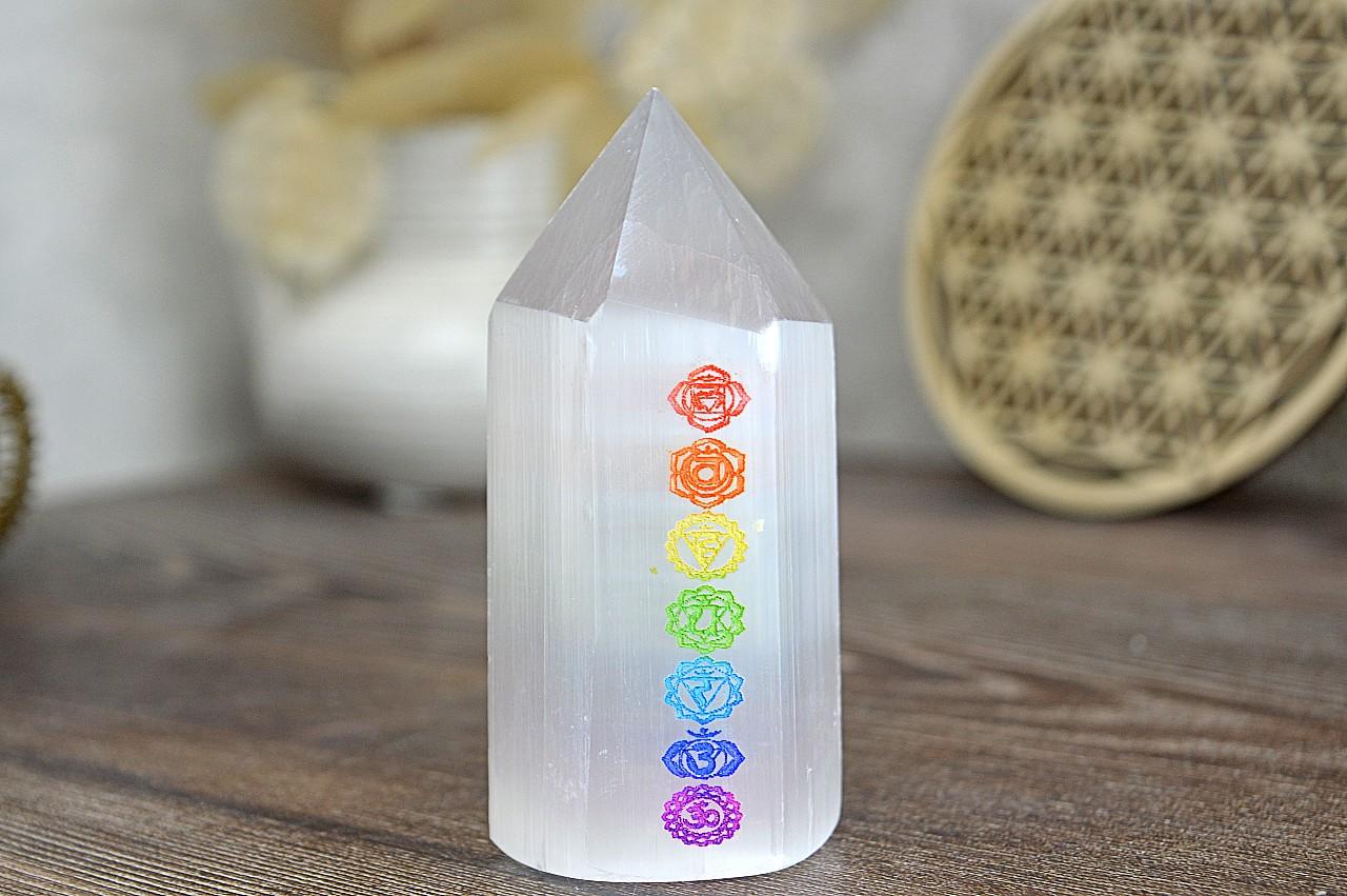 Čakrový Obelisk jemných vibrácií SELENIT #M - Extra Kvalita