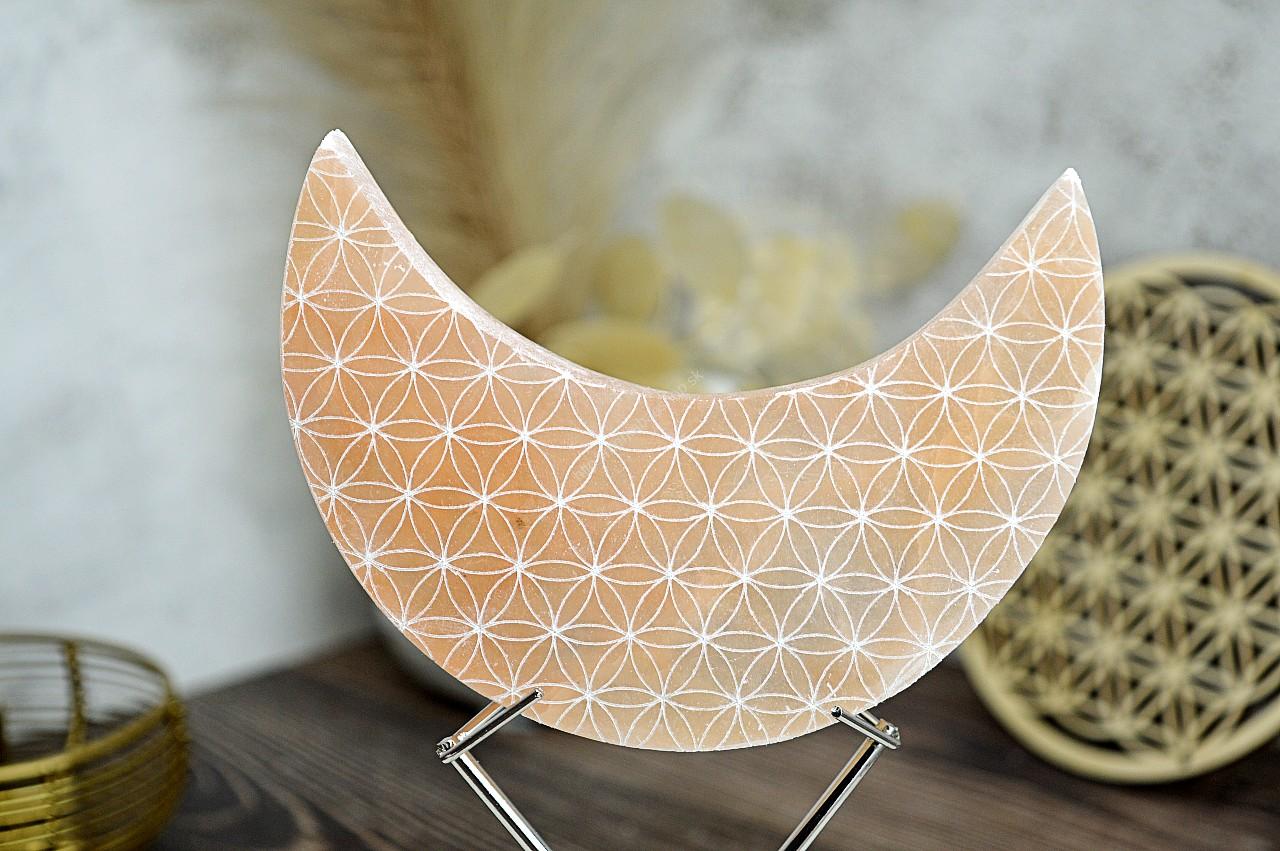 vysokovibračná SELENITOVÁ Podložka Mesiac s Kvetom Života