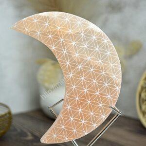 vysokovibračná SELENITOVÁ Podložka Mesiac s Kvetom Života