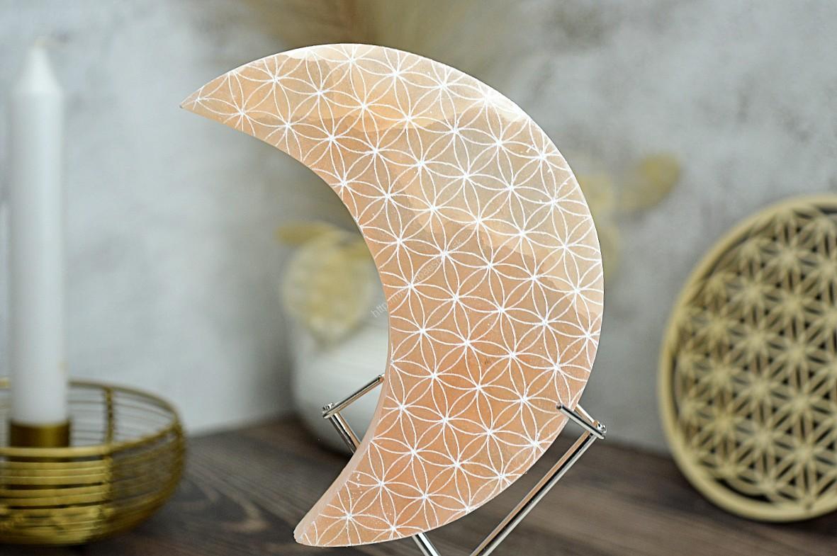 vysokovibračná SELENITOVÁ Podložka Mesiac s Kvetom Života