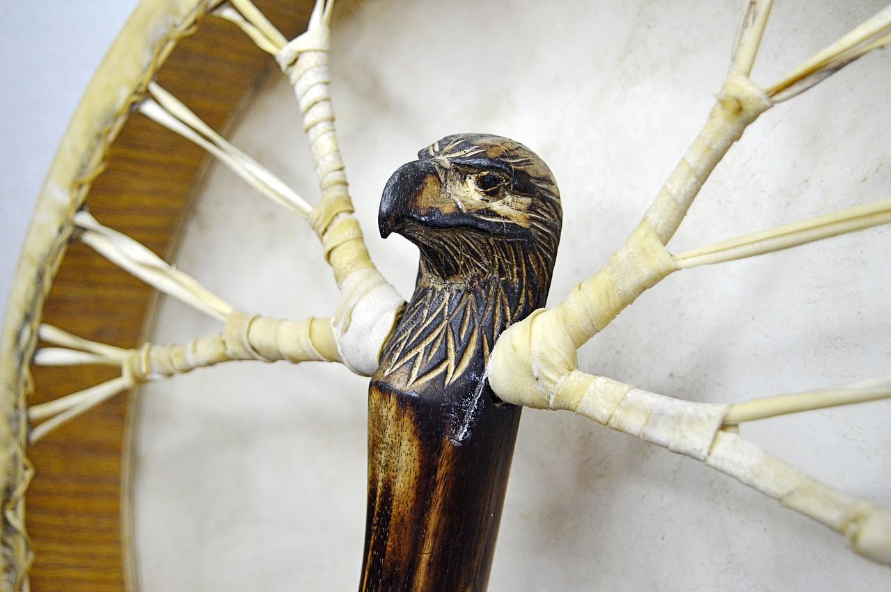 Šamanský BUBON DUCH ORLA - 40 cm- Kozia Koža, Akáciové Drevo - Laditeľný – Obrázok 4