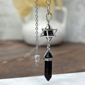 kyvadlo Merkaba ČIERNY OBSIDIÁN s Obeliskom a Guľou