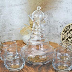 Harmonizačná Karafa + 4 poháre na vodu s 23,8 karátovým ZLATÝM KVETOM ŽIVOTA - Fibonacciho postupnosť 1,3l