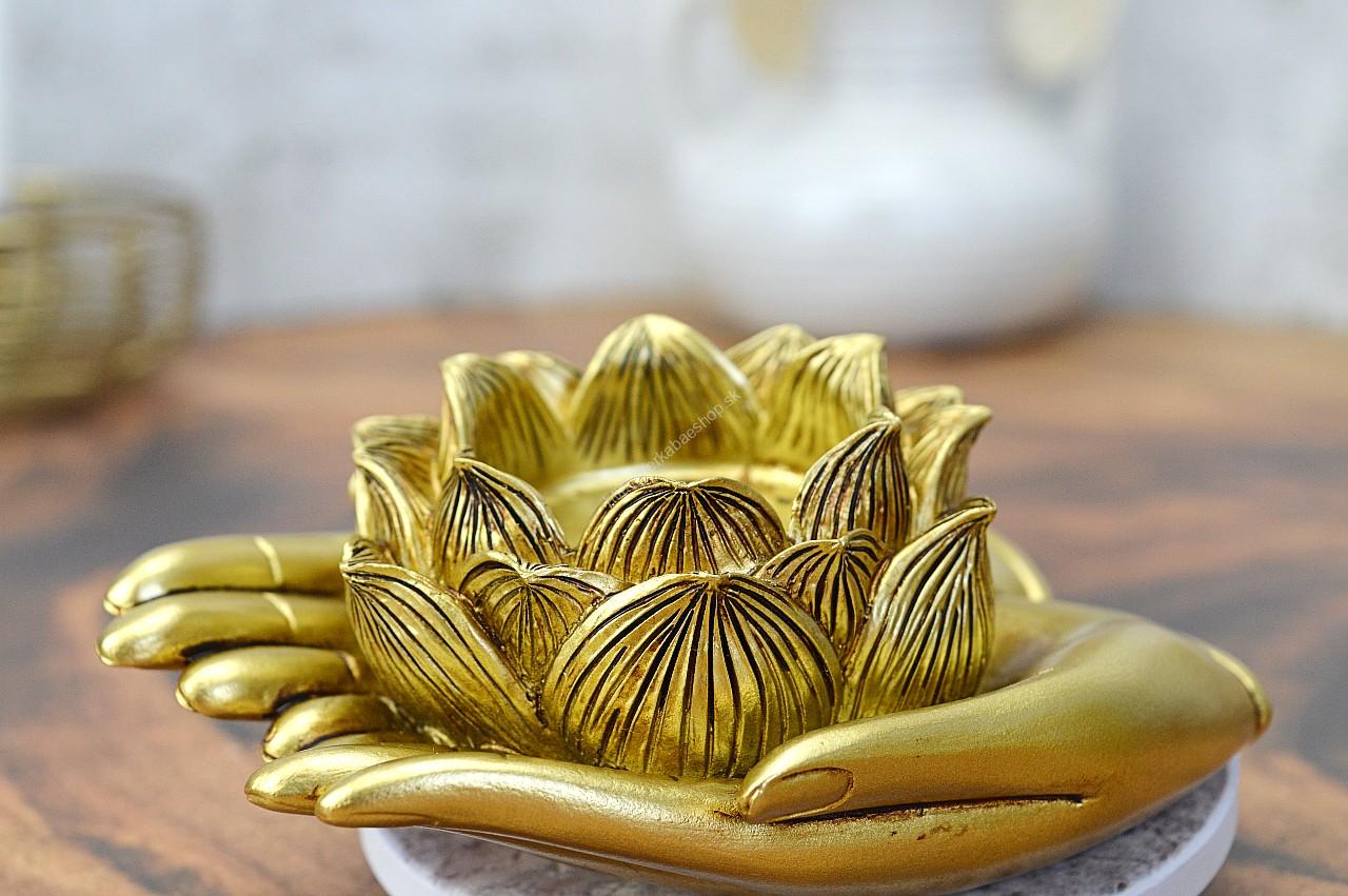 Zlatý svietnik RUKY a LOTOS - symbol Svetla, Pokoja a Duchovného Prebudenia – Obrázok 4