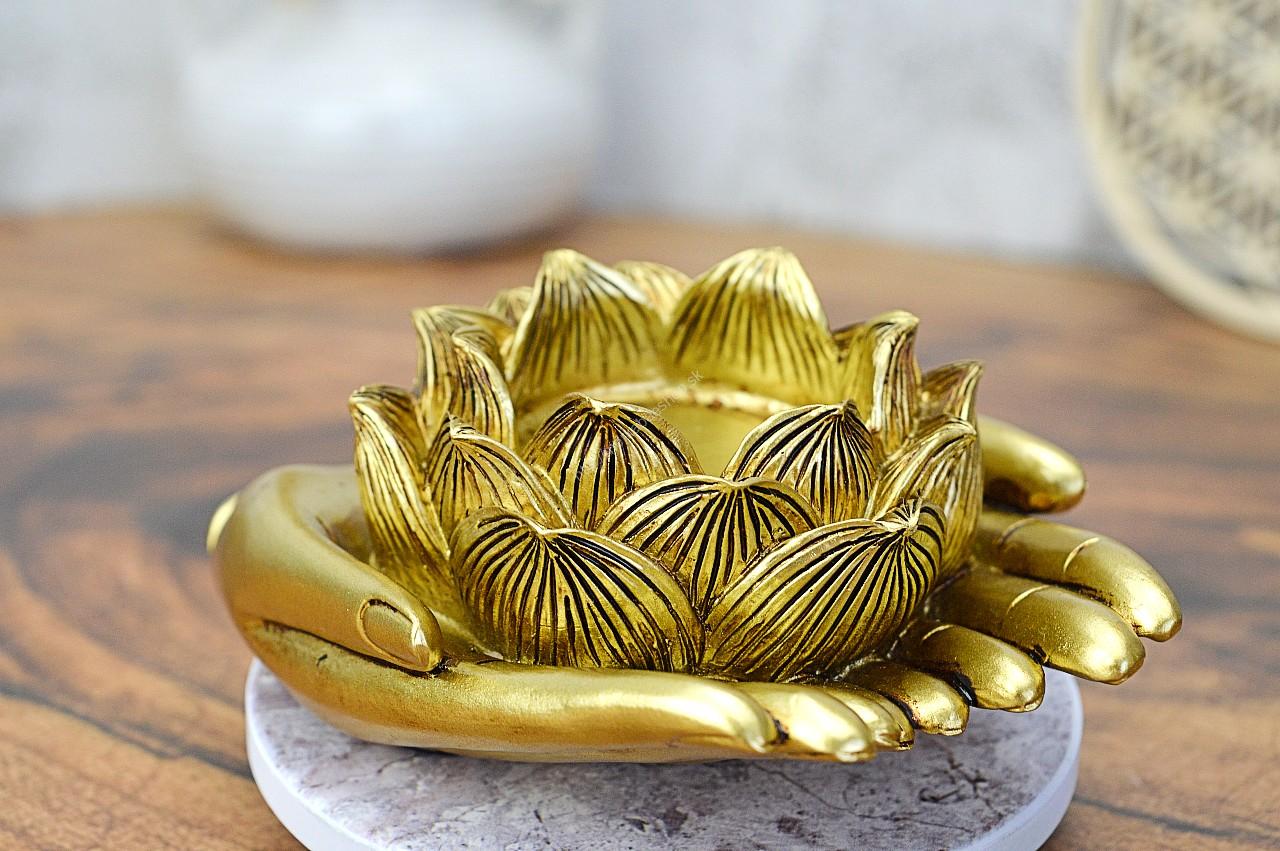 Zlatý svietnik RUKY a LOTOS - symbol Svetla, Pokoja a Duchovného Prebudenia – Obrázok 3