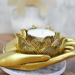 Zlatý svietnik RUKY a LOTOS - symbol Svetla, Pokoja a Duchovného Prebudenia