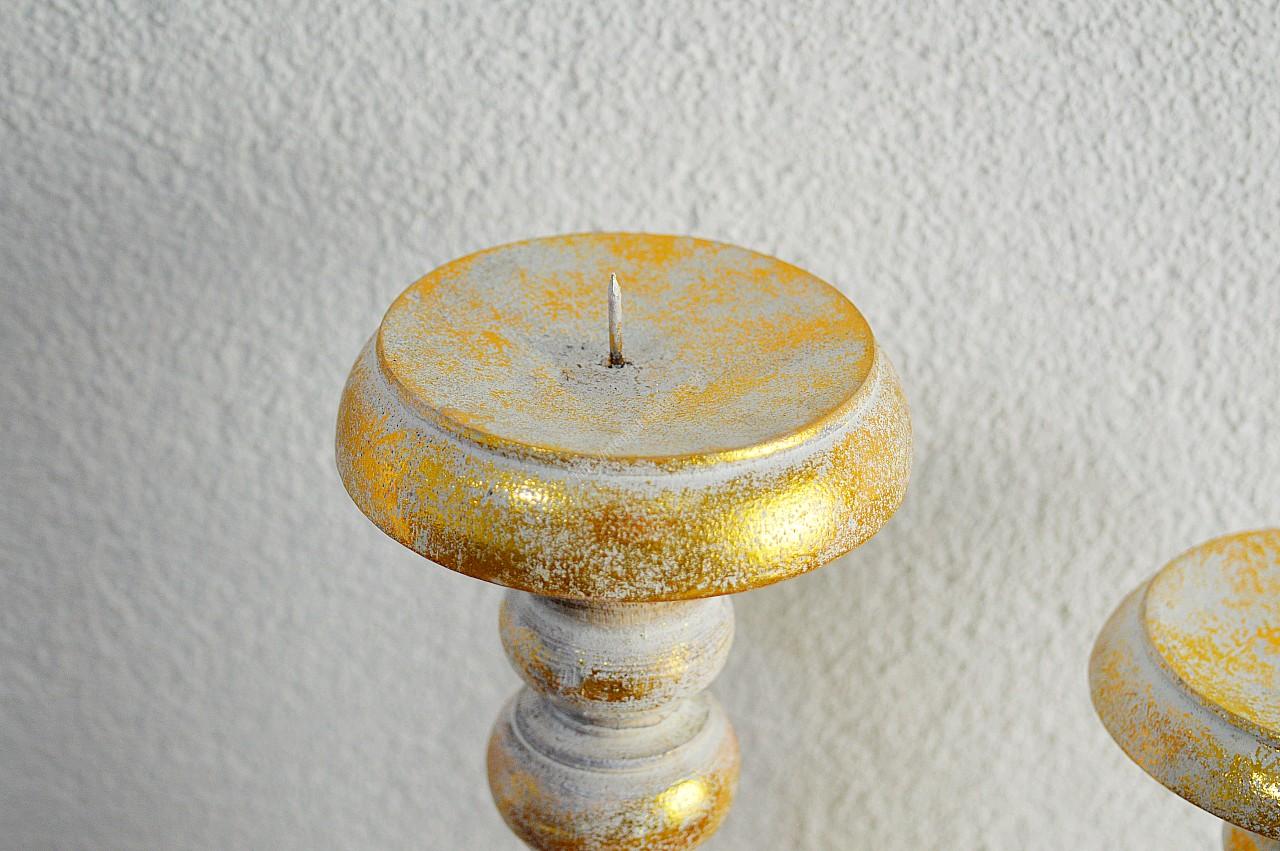 Bielo-Zlatý Vintage Svietnik z dreva Albesia  - Veľkosti - 30/35cm – Obrázok 4