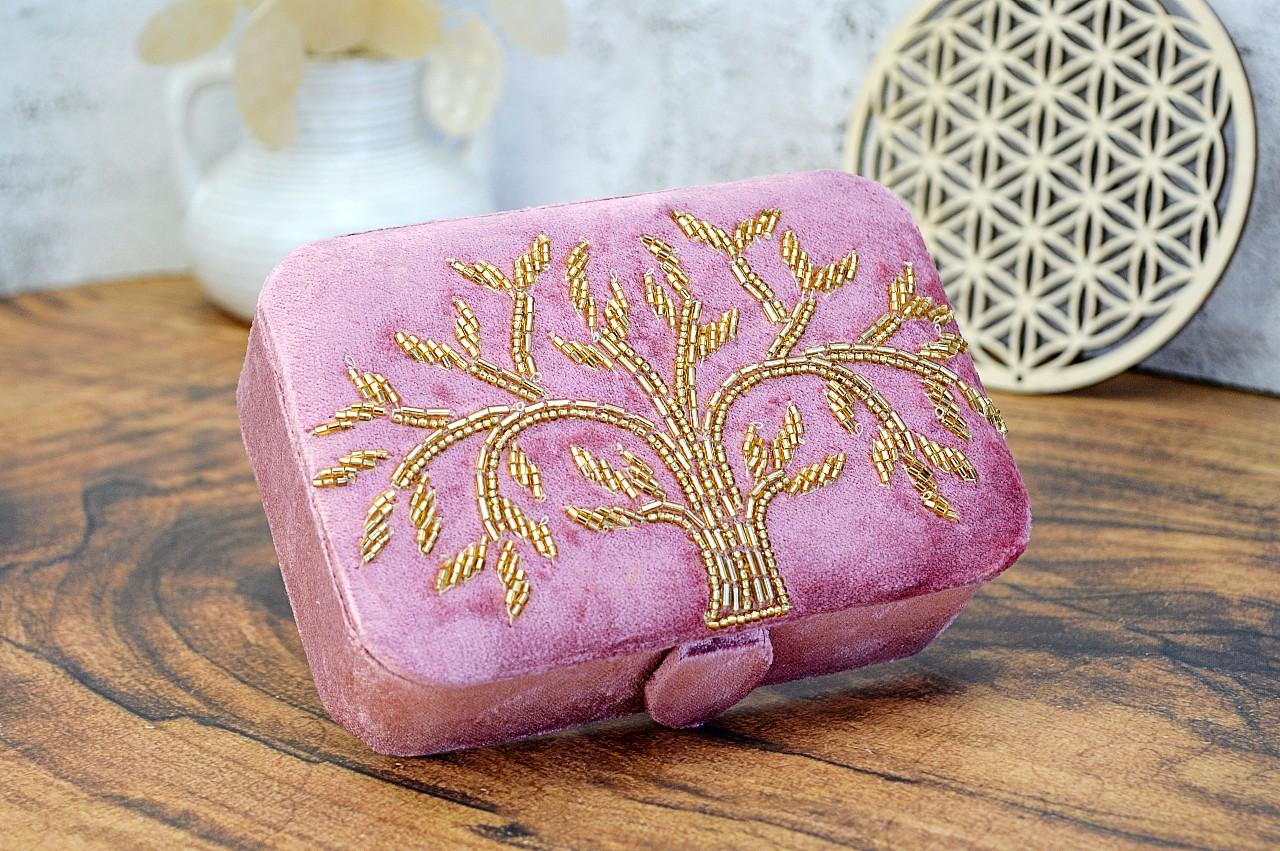 Zamatová Šperkovnica STROM ŽIVOTA podšité na Šperky, Náramky, Kozmetiku, Osobné Kryštály....