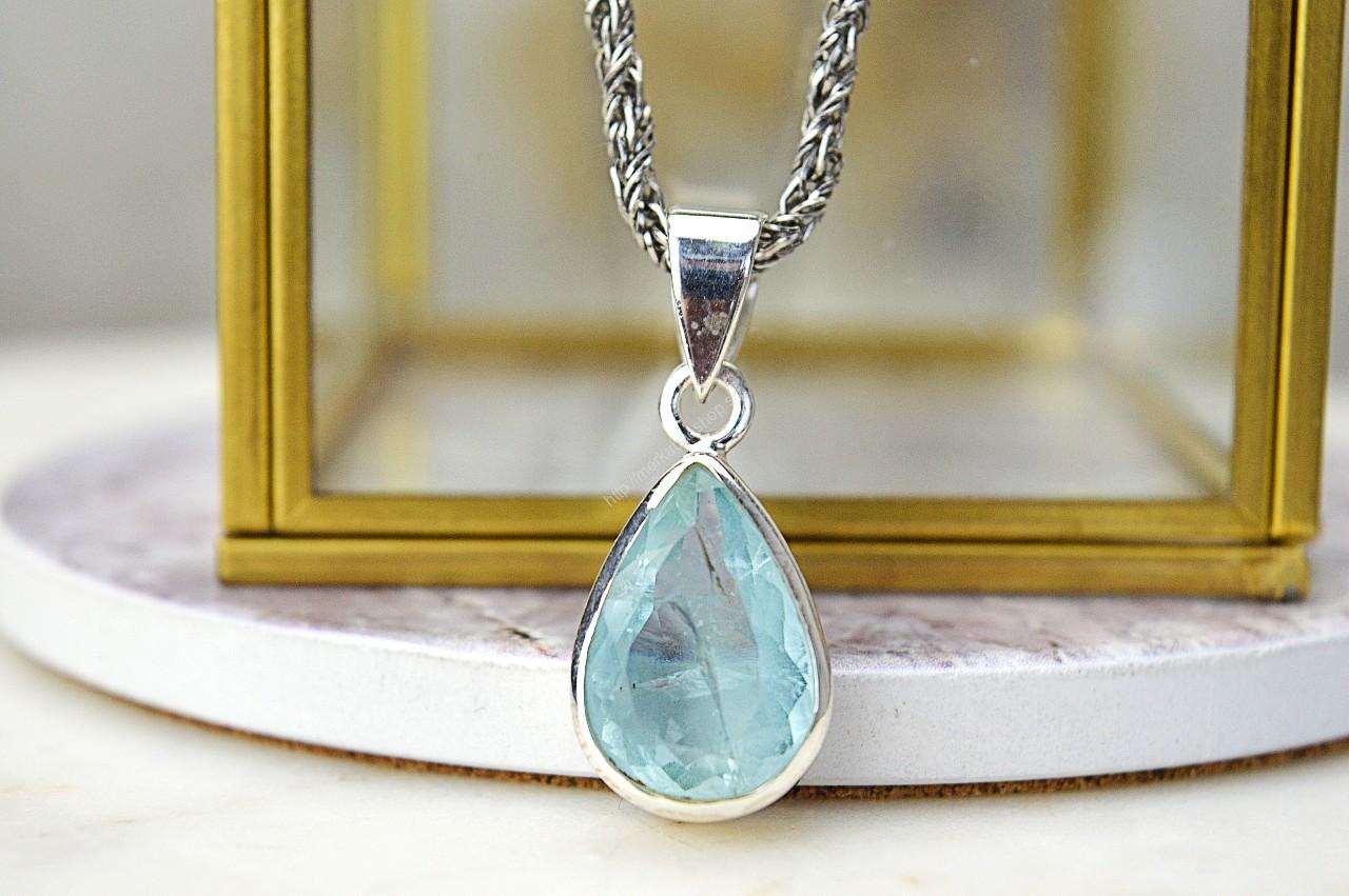 Strieborný prívesok AKVAMARÍN Briliant Ag-925/1000 #4- Energetický štít Aury, Upokojenie, Komunikácia, Uvoľnenie starých vzorcov – Obrázok 2