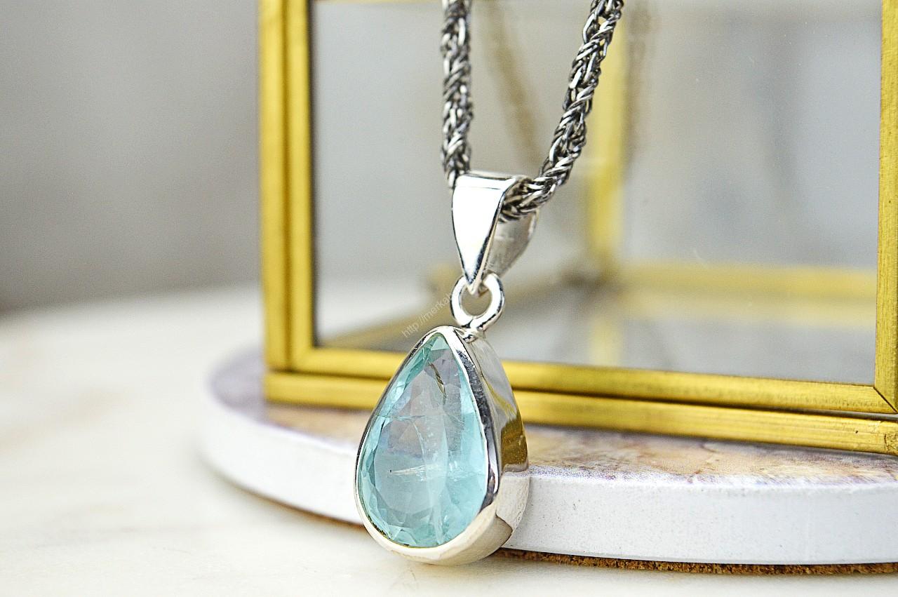 Strieborný prívesok AKVAMARÍN Briliant Ag-925/1000 #4- Energetický štít Aury, Upokojenie, Komunikácia, Uvoľnenie starých vzorcov