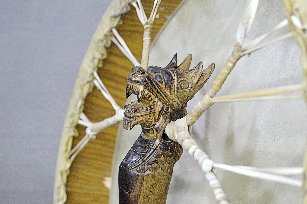 Šamanský BUBON DUCH DRAKA - 40 cm- Kozia Koža, Akáciové Drevo - Laditeľný – Obrázok 2