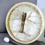 Šamanský BUBON DUCH MEDVEĎA - 40 cm- Kozia Koža, Akáciové Drevo - Laditeľný