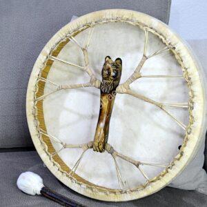 Šamanský BUBON DUCH MEDVEĎA - 40 cm- Kozia Koža, Akáciové Drevo - Laditeľný