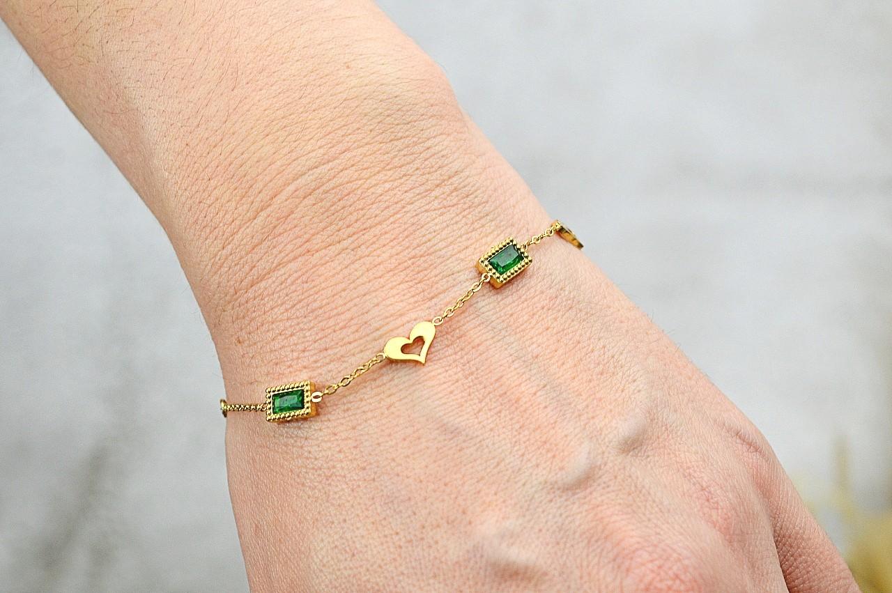 Náramok EMERALD HEART z chirurgickej ocele