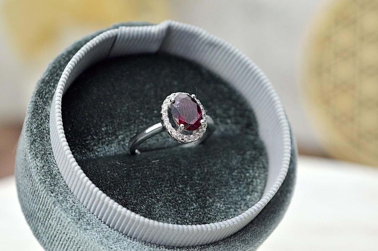 Strieborný prsteň RUBELIT/ČERVENÝ TURMALÍN briliant #1 - Hlboké liečenie, Šťastie, Láska