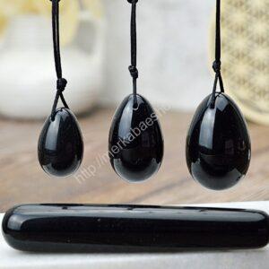 Darčeková sada YONI vajíčok OBSIDIÁN ČIERNY- Ochrana, Prebudenie Vášne, Vitality, Sebavedomia, Ženskej energie