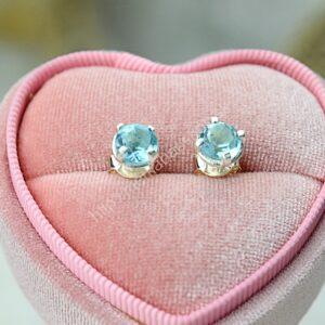 Strieborné napichovacie náušnice AKVAMARÍN briliant- Energetický štít Aury, Upokojenie, Komunikácia, Uvoľnenie starých vzorcov