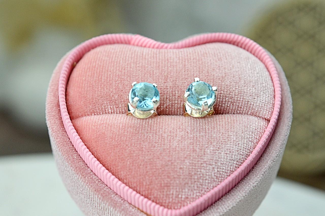 Strieborné napichovacie náušnice AKVAMARÍN briliant- Energetický štít Aury, Upokojenie, Komunikácia, Uvoľnenie starých vzorcov