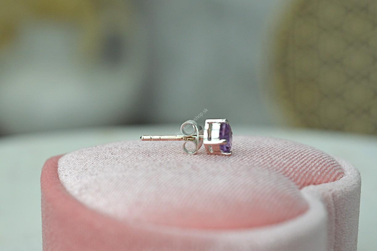 Strieborné napichovacie náušnice AMETYST Briliant - Božskosť, Intuícia, Rovnováha, pokojný Spánok – Obrázok 4