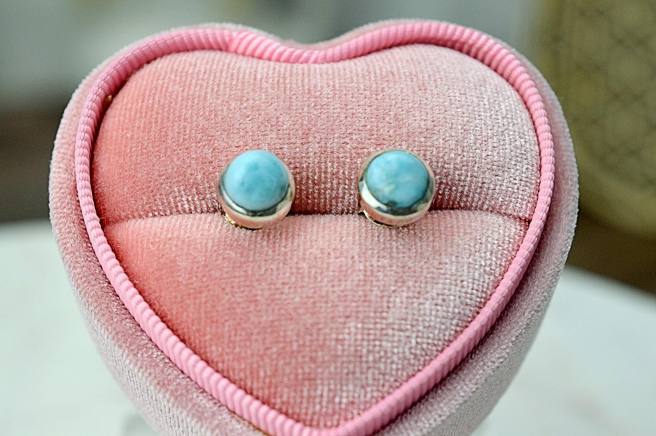 Strieborné napichovacie náušničky LARIMAR Ag925/1000 - Energia Bohyne, Komunikácia, Upokojenie, Znižuje prejavy paniky a úzkosti