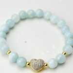 Náramok AKVAMARÍN so srdiečkom - Energetický štít Aury, Upokojenie, Komunikácia, Uvoľnenie starých vzorcov