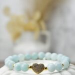 Náramok AKVAMARÍN so srdiečkom - Energetický štít Aury, Upokojenie, Komunikácia, Uvoľnenie starých vzorcov