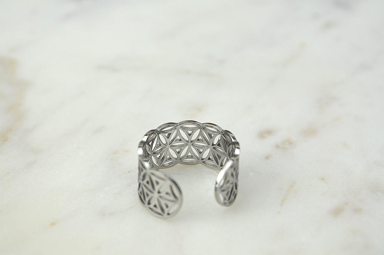 Prsteň Kvet života z Chirurgickej / nerezovej ocele Strieborný #2 – Obrázok 3