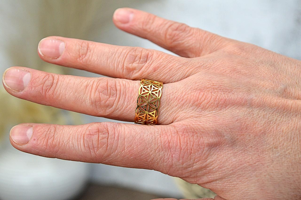 Prsteň Kvet života z Chirurgickej / nerezovej ocele zlatý #2 – Obrázok 4