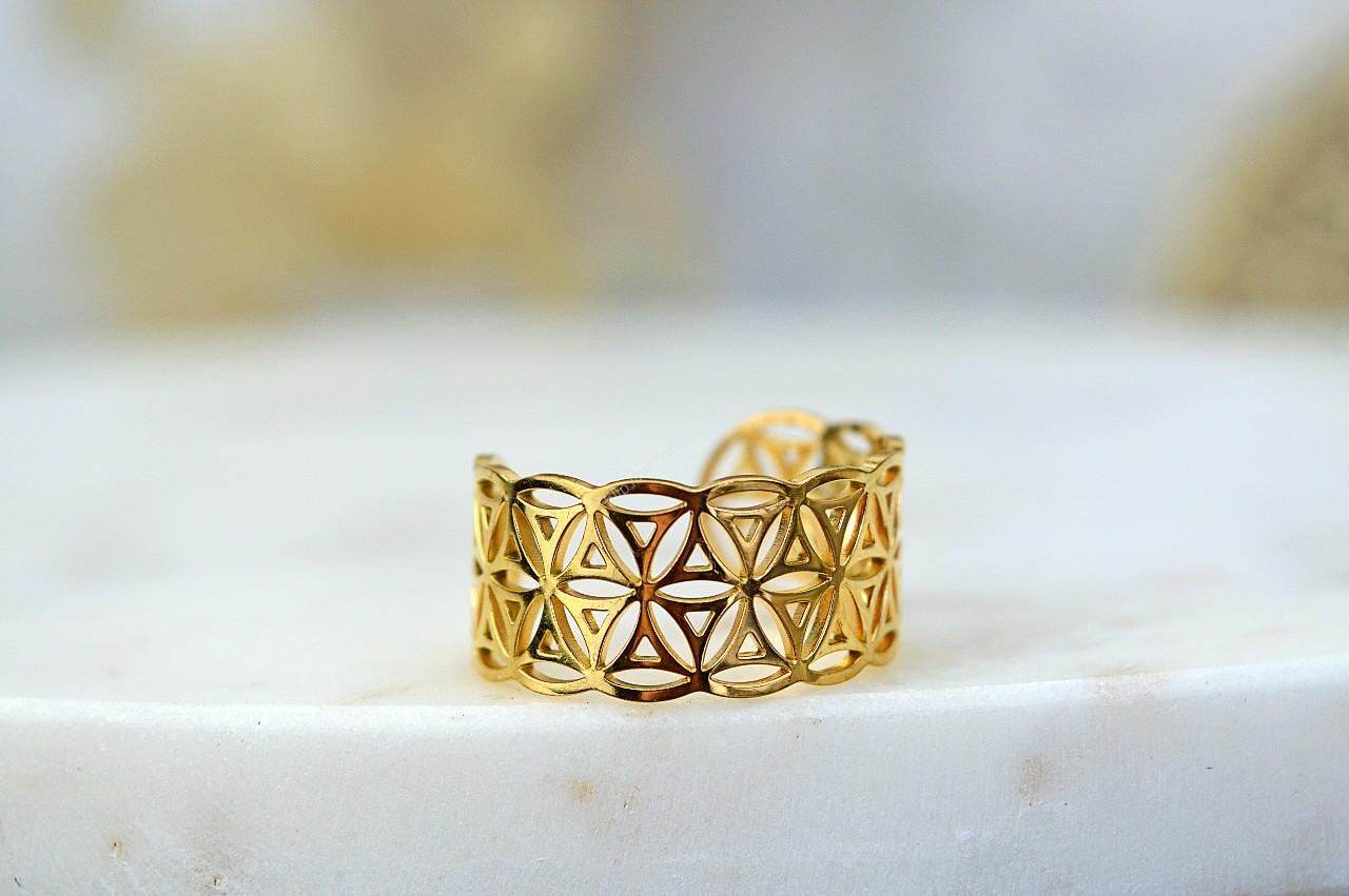 Prsteň Kvet života z Chirurgickej / nerezovej ocele zlatý #2