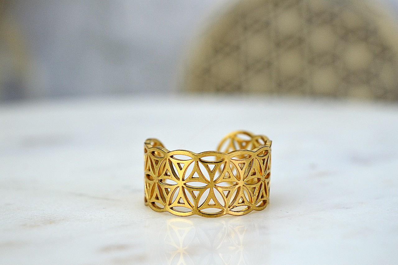 Prsteň Kvet života z Chirurgickej / nerezovej ocele zlatý #2