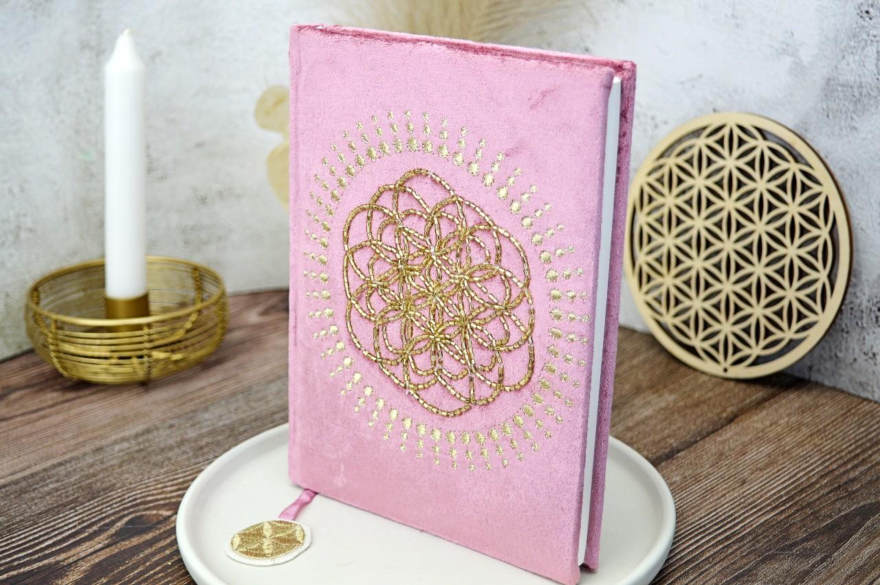 Zamatový zápisník Kvet Života - Púštna ruža