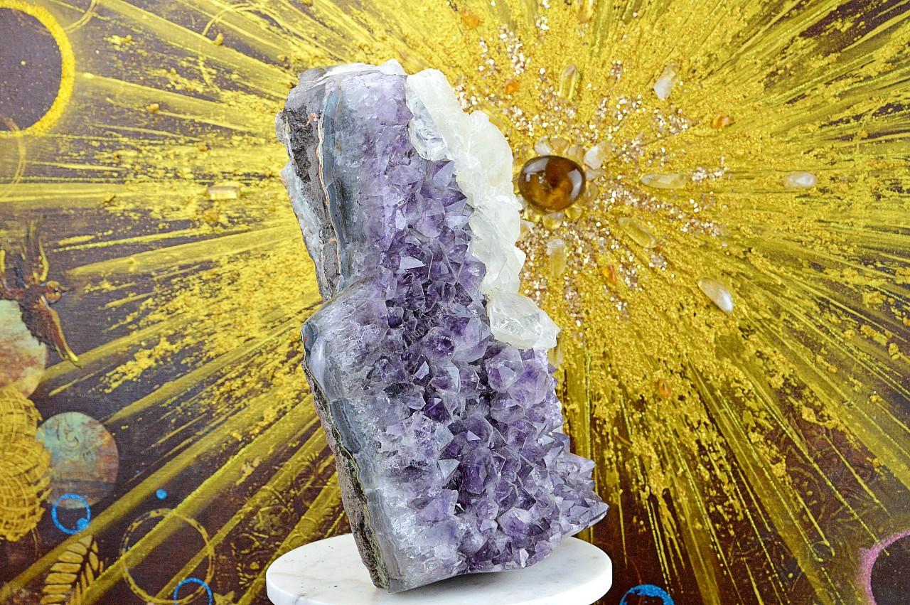 Zbierková Drúza AMETYST s KALCITOM 9,5 kg - Radosť, Vzťahy, Intuícia, Rovnováha, pokojný Spánok – Obrázok 7