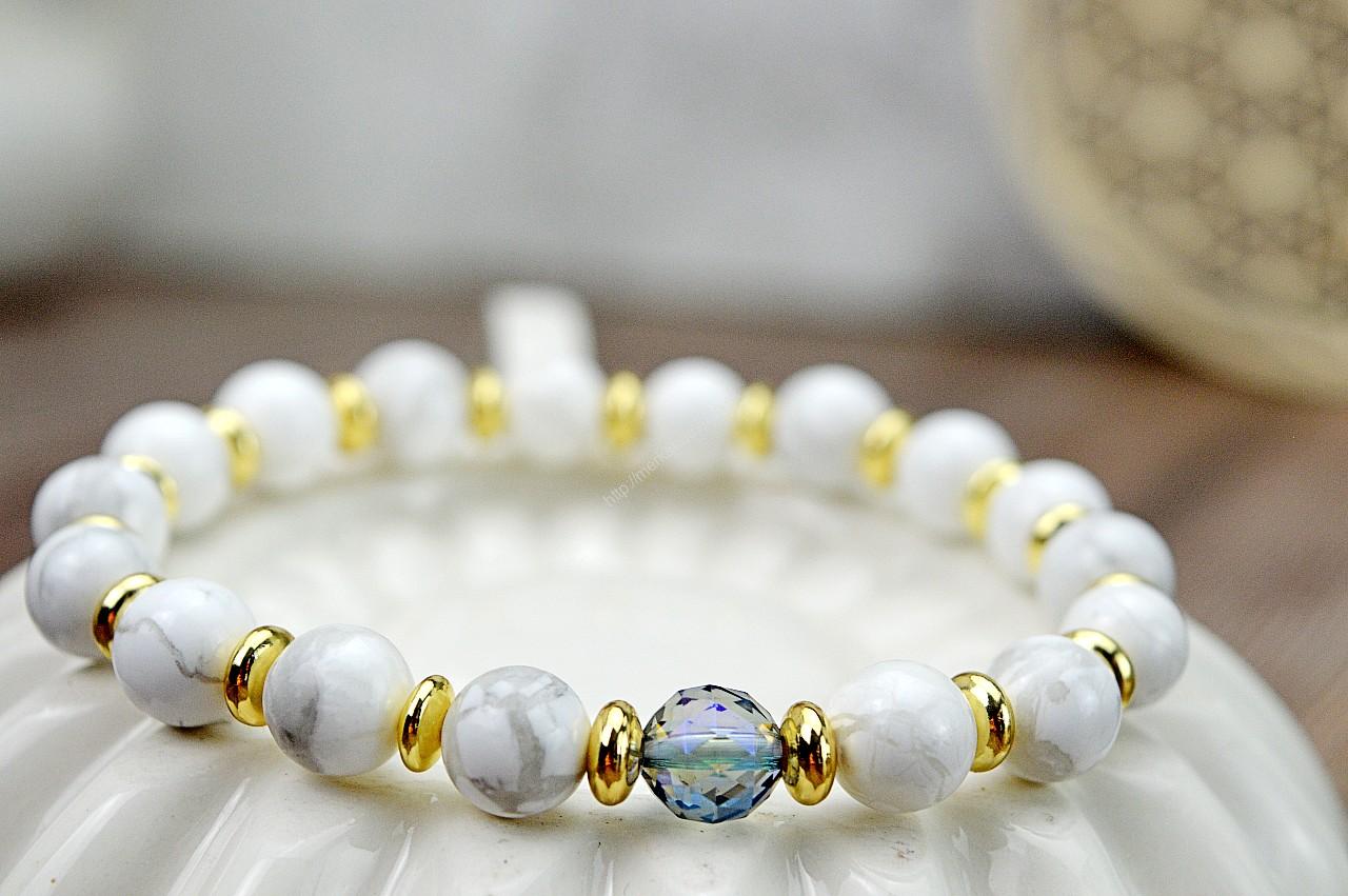 náramok MAGNEZIT / HOWLIT + AQUA AURA - Harmónia, Balans, Ochrana Aury, Jasná Cesta