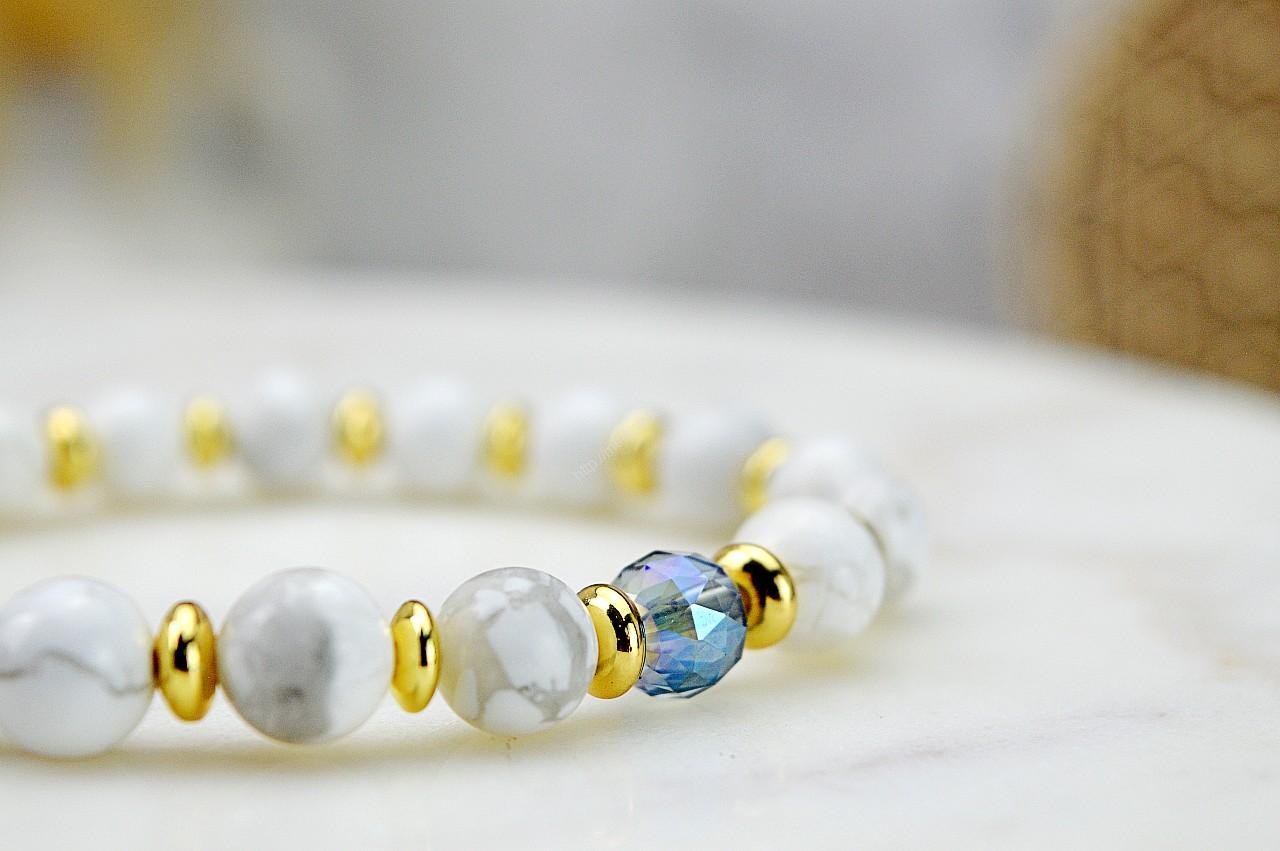 náramok MAGNEZIT / HOWLIT + AQUA AURA - Harmónia, Balans, Ochrana Aury, Jasná Cesta – Obrázok 3