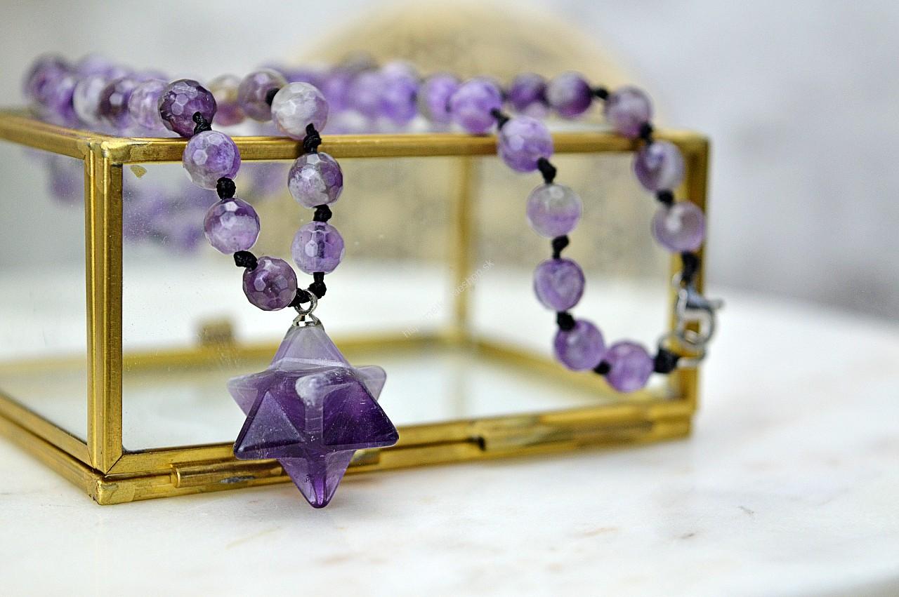 Ochranný náhrdelník Merkaba - AMETYST fazetovaný – Obrázok 3