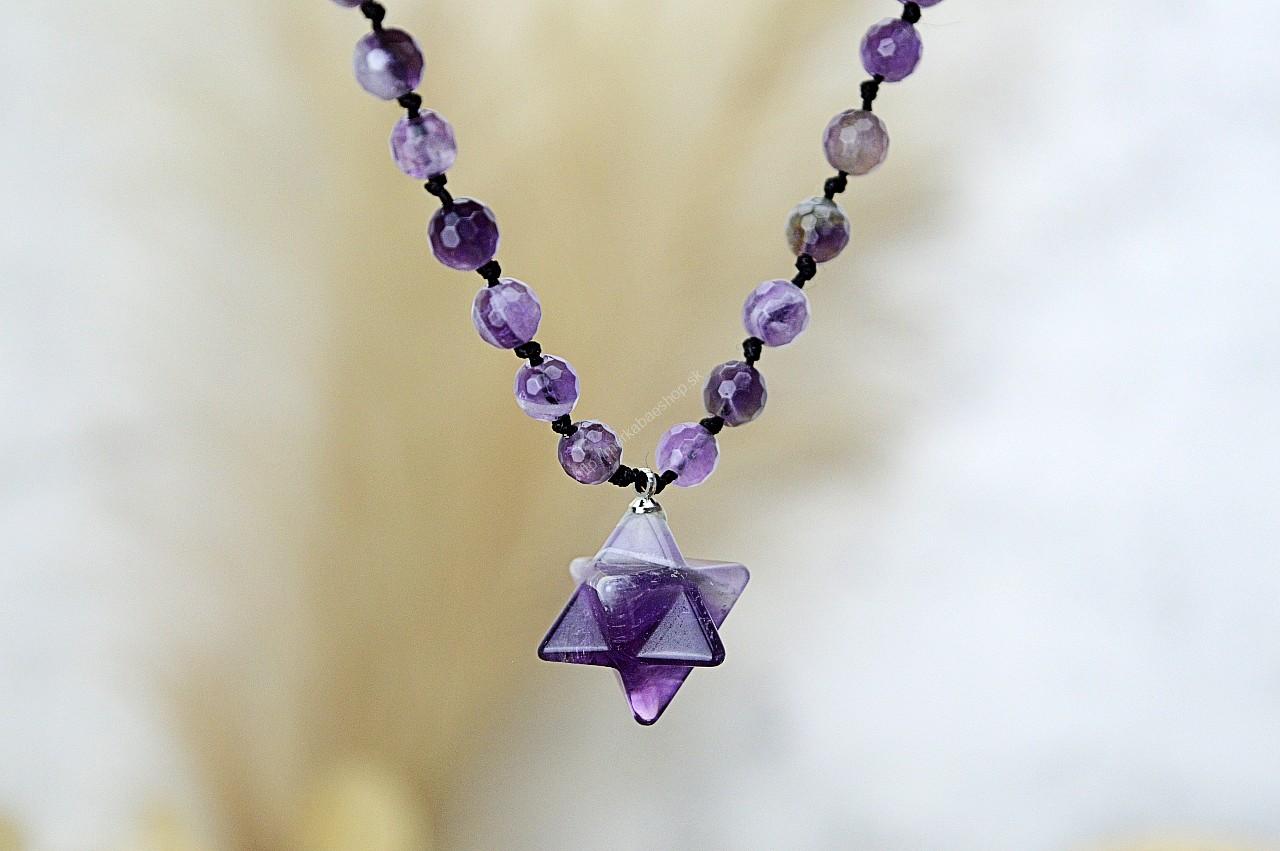 Ochranný náhrdelník Merkaba - AMETYST fazetovaný