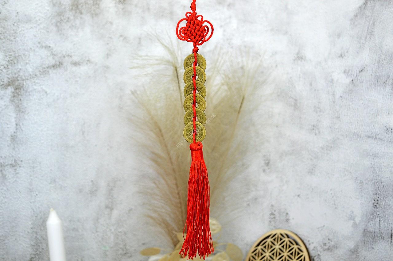 FENG SHUI Ochranný Talizman 6 Mincí Šťastia s Mystickým Uzlom